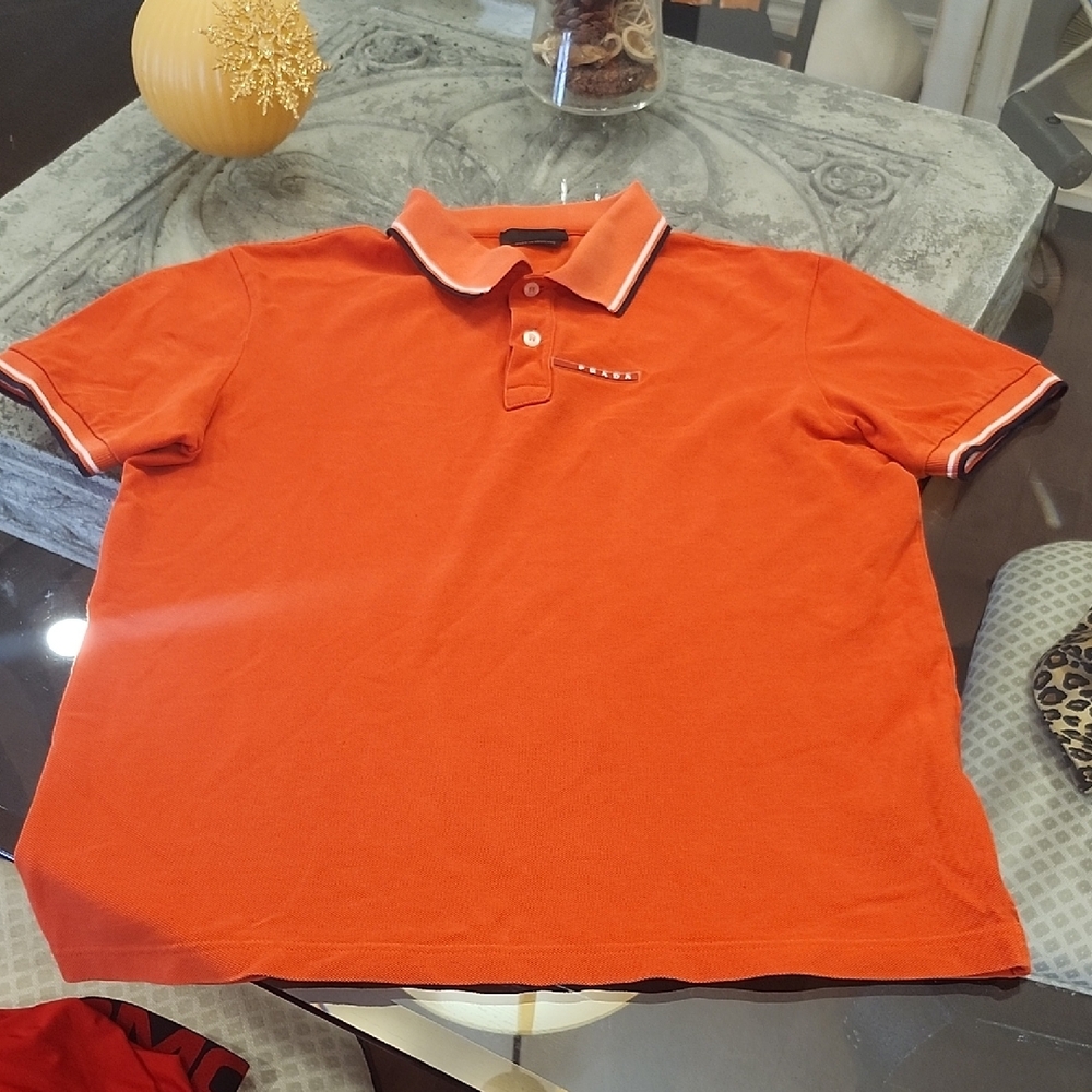 Prada Vibrant Orange/Red Polo Golf Shirt Medium Fit